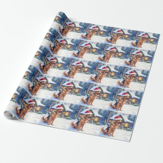 Hanoverian Scenthound Snowy Forest Cabin Santa Hat Geschenkpapier (Ungerollt)