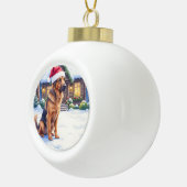 Hanoverian Scenthound Snowy Forest Cabin Santa Hat Keramik Kugel-Ornament (Rechts)