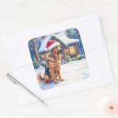 Hanoverian Scenthound Snowy Forest Cabin Santa Hat Quadratischer Aufkleber (Umschlag)