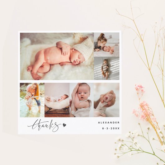 Hans-geschriebene Newborn Foto Collage Vielen Dank Dankeskarte