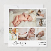 Hans-geschriebene Newborn Foto Collage Vielen Dank Dankeskarte (Vorderseite)