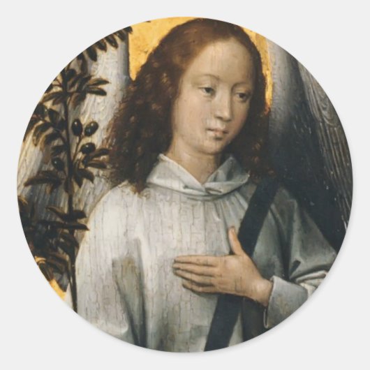 Hans Memling - Angel Holding a Olive Branch Runder Aufkleber (Vorderseite)