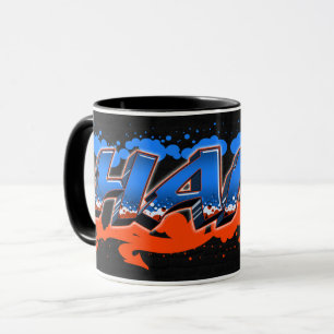 Hans Vorname Name Graffiti blue orange Tasse