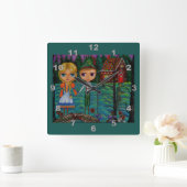 Hansel and Gretel Dolls Cute Gingerbread House Quadratische Wanduhr (Zuhause)
