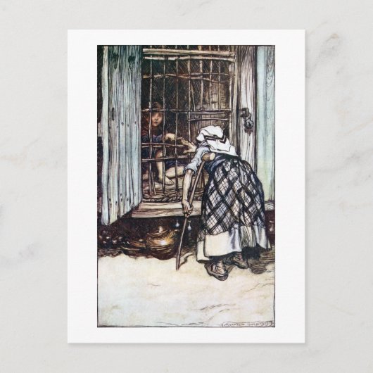 Hänsel, eingesperrt von der Hexe Postkarte (Vorderseite)