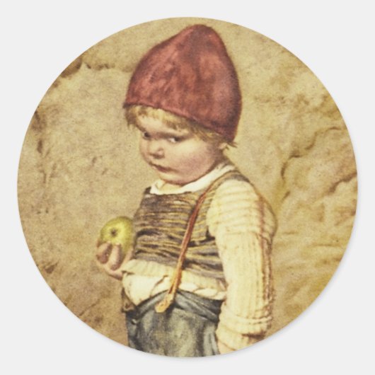 Hänsel mit goldenem Apfel Runder Aufkleber (Vorderseite)