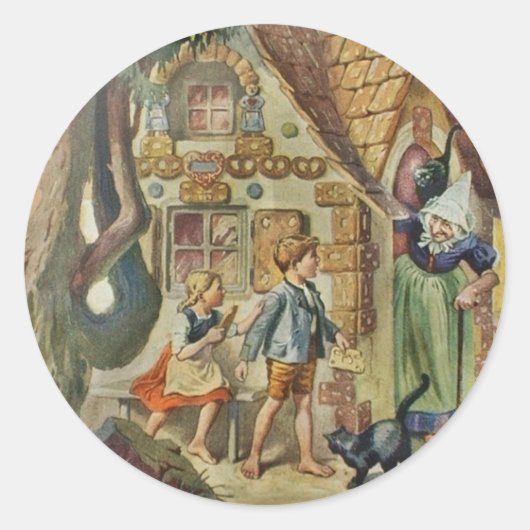 Hansel und Gretel an der Hexe-Hütte Runder Aufkleber (Vorderseite)