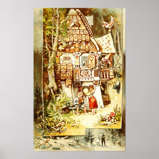Hansel und Gretel an der Hütte Gingerbread Poster (Vorne)