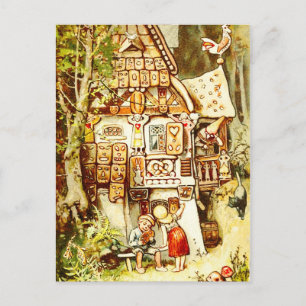 Hansel und Gretel an der Hütte Gingerbread Postkarte