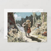 Hansel und Gretel auf dem Pfad im Mondlicht Postkarte (Vorne/Hinten)