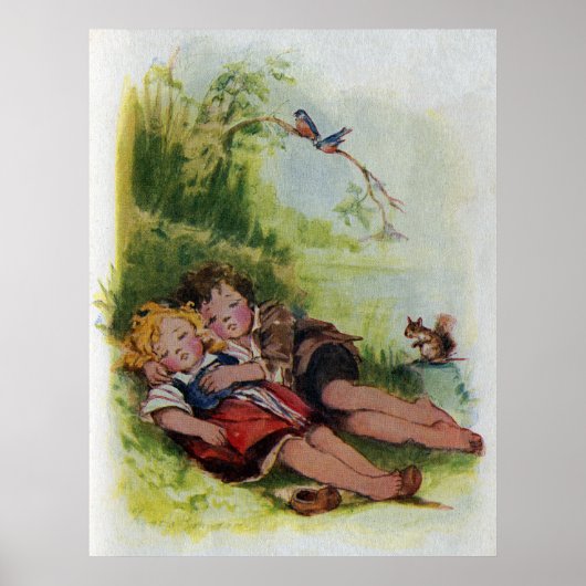 Hansel und Gretel schlafen im Wald Poster (Vorne)