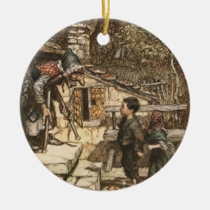 Hansel und Gretel treffen sich zur Hexe Keramik Ornament