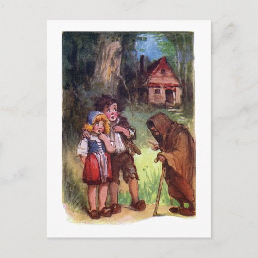 Hansel und Gretel treffen sich zur Hexe Postkarte (Vorderseite)