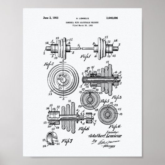 Hantel 1953 Patent Kunst Weißpapier Poster (Vorne)