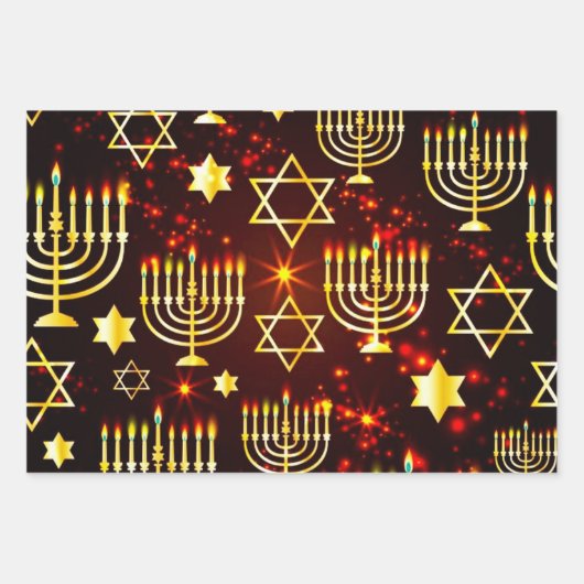 Hanukah Menorah-Muster Geschenkpapier Set (Vorderseite 2)