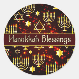 Hanukah Segnungen Menorah Runder Aufkleber