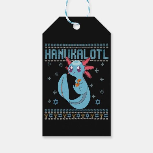 Hanukalotl Funny Axolotl Hanukkah Ugly Sweater Geschenkanhänger (Vorderseite)