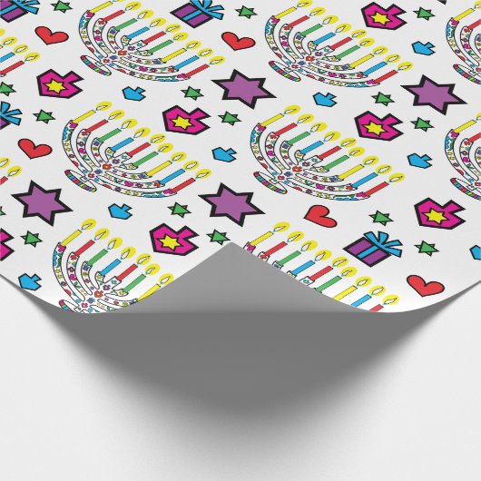 Hanukiah Hanukkah Menorah farbenfroher Spaß Geschenkpapier (Ecke)