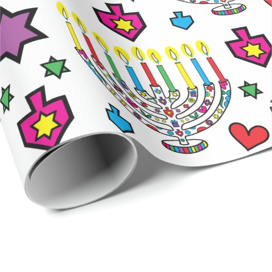 Hanukiah Hanukkah Menorah farbenfroher Spaß Geschenkpapier (Rolleneckpunkt)