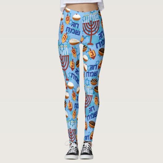 Hanukiahs, Menorahs und Candles Muster Leggings (Vorderseite)