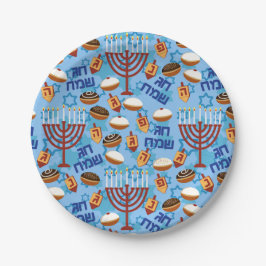 Hanukiahs, Menorahs und Candles Muster Pappteller