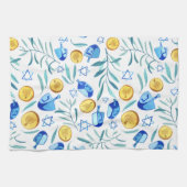 Hanukka Dreidel jüdisches Urlaubsmuster Geschirrtuch (Horizontal)