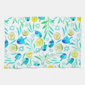 Hanukka Dreidel jüdisches Urlaubsmuster Geschirrtuch (Horizontal)