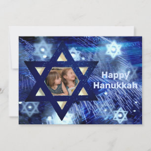 Hanukkah 1 Foto Familie Kinder blau Feiertagskarte