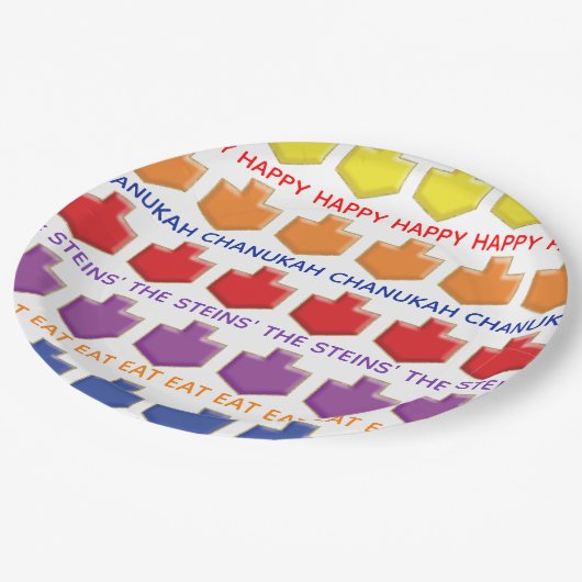 Hanukkah 3D Dreidels Pappteller (Schrägansicht)