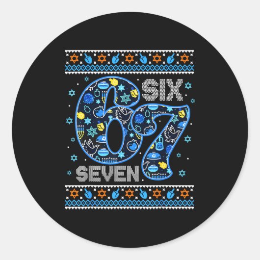 Hanukkah 67 Festive Dreidel Ugly Sweater For Men W Runder Aufkleber (Vorderseite)