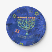 Hanukkah Aqua Menorah Star von David auf Blue Pappteller (Vorderseite)