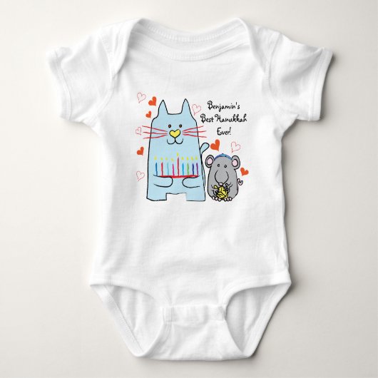 Hanukkah Baby Jersey Body Anzug/Blue Cat und Maus Baby Strampler (Vorderseite)