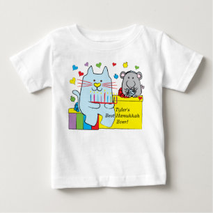 Hanukkah Baby T-Shirt Blau Katze und Maus