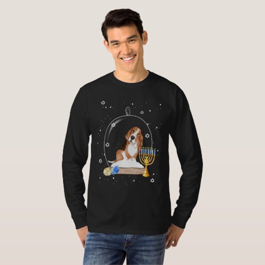 Hanukkah Basset Hound Dog Snow Globe Pajama T-Shirt (Vorne ganz)