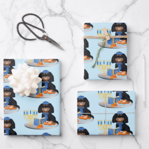 Hanukkah Black und Tan Cavalier King Charles Spani Geschenkpapier Set