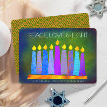 Hanukkah Blaue Boho-Kerzen Grüner Frieden Liebe Li