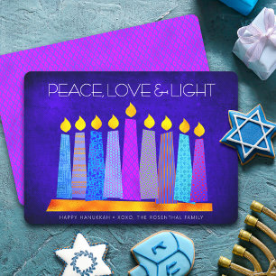 Hanukkah Blaue Boho-Musterkerze Frieden Liebe Lich Feiertagskarte