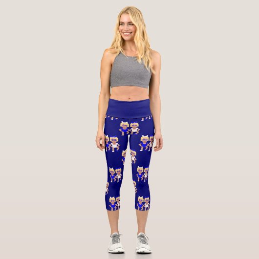 hanukkah blauer Ohrzwilling Capri Leggings (Vorderseite)