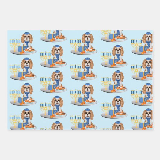 Hanukkah Blenheim Cavalier King Charles Spaniel Geschenkpapier Set (Vorderseite)