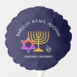 Hanukkah Blessings | BARUCH ATAH ADONAI | Chanukah Ballon<br><div class="desc">Stilvoll, modern HANUKKAH Ballon. Design zeigt ein goldfarbenes MENORAH mit bunten DAVID STAR und silbergrauer DREIDEL. Oben steht gebogener Text, der BARUCH ATAH, ADONAI (Gesegnet bist du, o Gott) sagt und unter dem Text steht HANUKKAH BLESSINGS. ALLE TEXT IST KUNDENBAR, sodass Sie mit Ihrer eigenen Wahl von Gruß und Text,...</div>