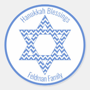 Hanukkah Blessings - Blauer Zickzack Star von Davi Runder Aufkleber