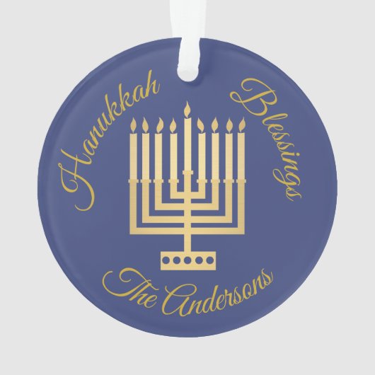Hanukkah Blessings Gold Menorah Personalisiert Ornament (Rückseite)