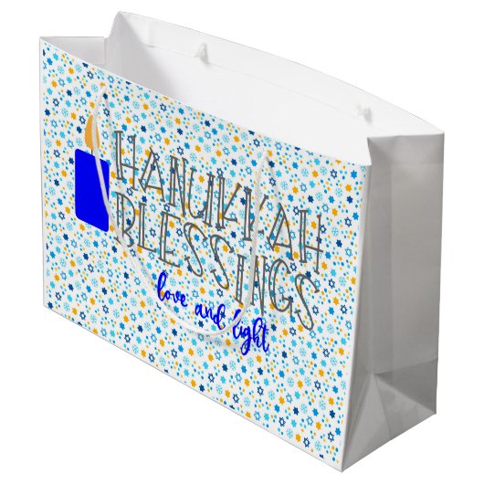 Hanukkah Blessings Große Geschenktüte (Rückseite Schrägansicht)