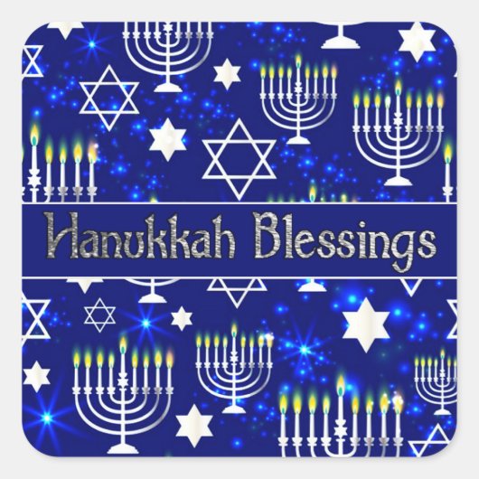 Hanukkah Blessings Menorah Quadratischer Aufkleber (Vorderseite)