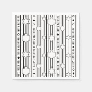 Hanukkah Blk N White Dreidels N Stars Serviette