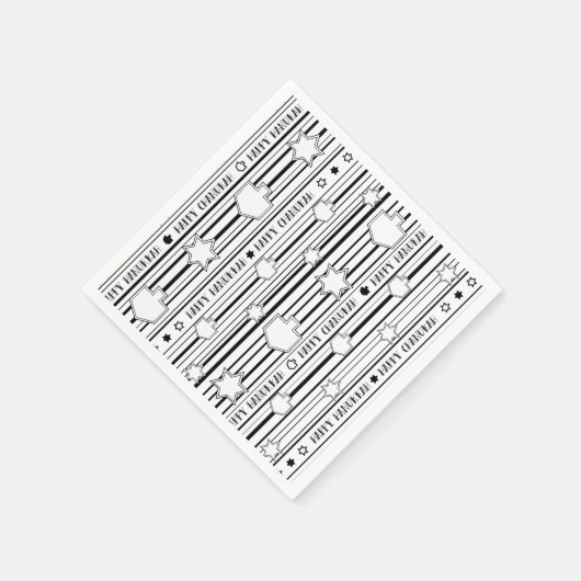 Hanukkah Blk N White Dreidels N Stars Serviette (Ecke)