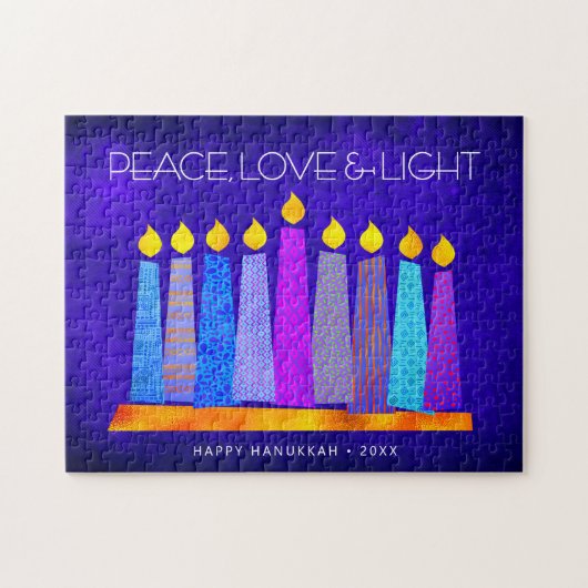 Hanukkah Blue Boho Candle Pattern Peace Liebe Ligh Puzzle (Horizontal)