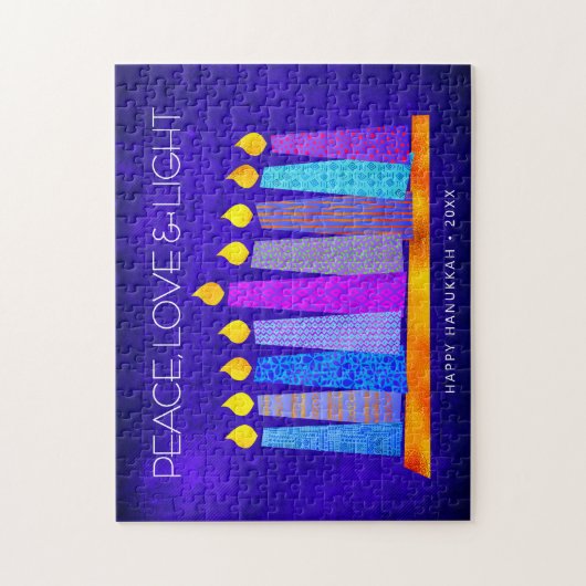 Hanukkah Blue Boho Candle Pattern Peace Liebe Ligh Puzzle (Vertikal)