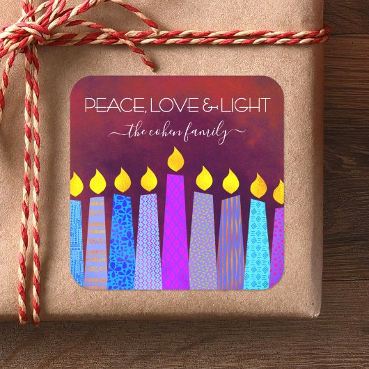 Hanukkah Blue Boho Candles Red Peace Liebe Light Quadratischer Aufkleber
