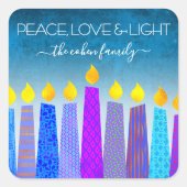 Hanukkah Blue Boho Candles Türkis Peace Liebe Quadratischer Aufkleber (Vorderseite)